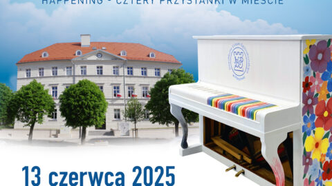 Plakat wędrującego pianina odbywajacego się 13 czerwca 2025r. w Pleszewie.