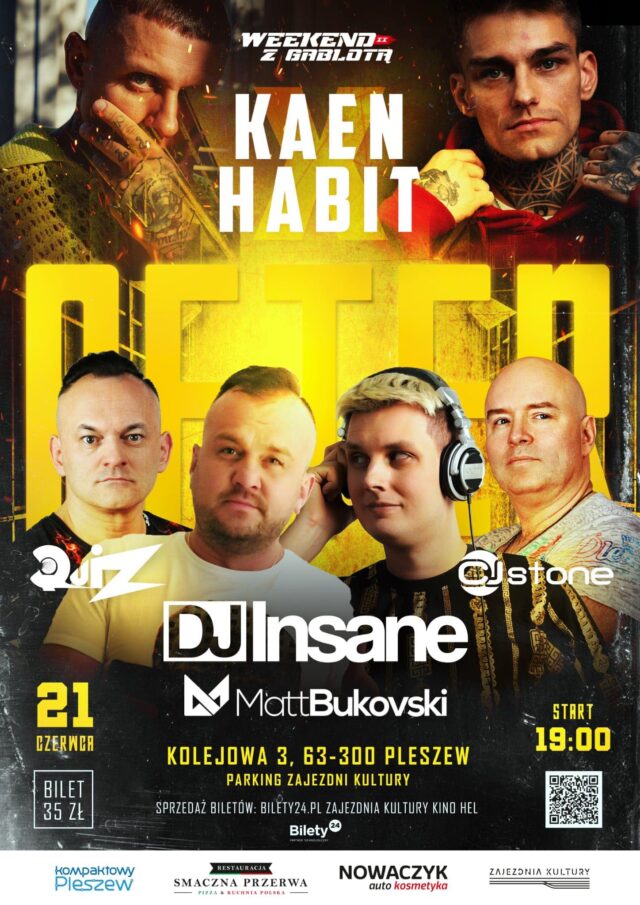 Plakat weekendu z gablotą II After party organizowanego przy Zajezndi Kultury w Pleszewie 21 czerwca 2025 r. od godziny 19:00