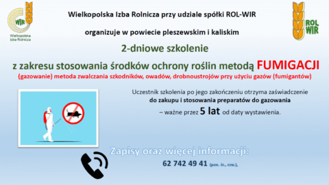 informacja dotycząca szkolenia dla rolników z fumigacji.