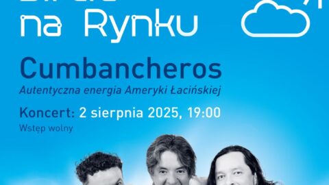 Plakat koncertu w muzycznej strefie na rynku 2 sierpnia 2025 r. o godzinie 19:00.
