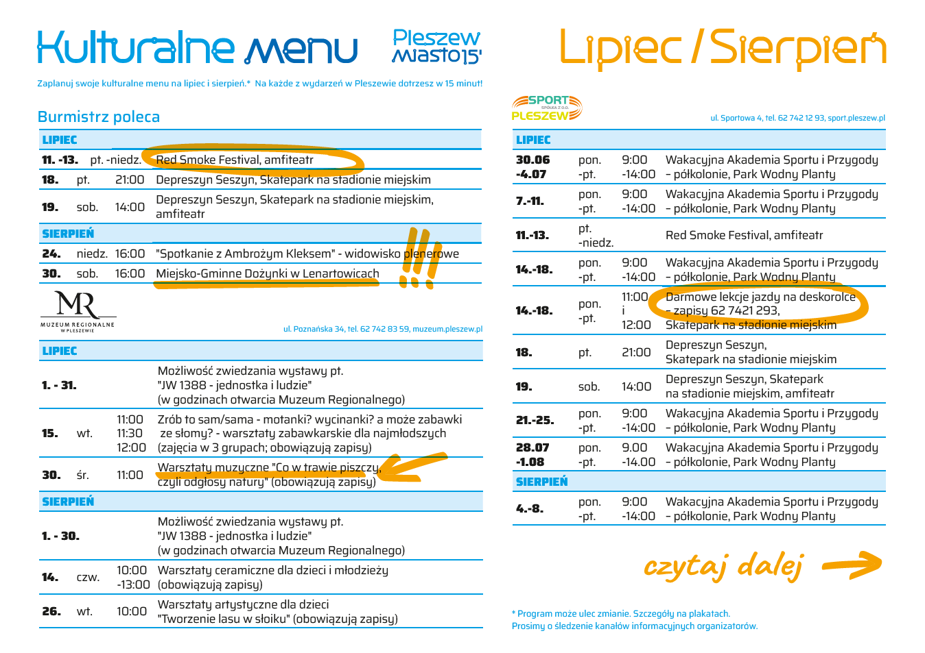 Kulturalne Menu na lipiec i sierpień 2025 w Pleszewie część 1.