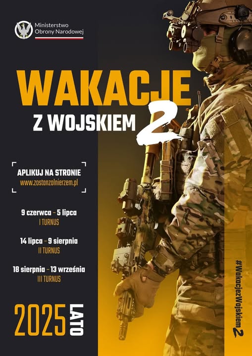 Wakacje z wojskiem 2025 Plakat wakacji z wojskiem WCR Kalisz