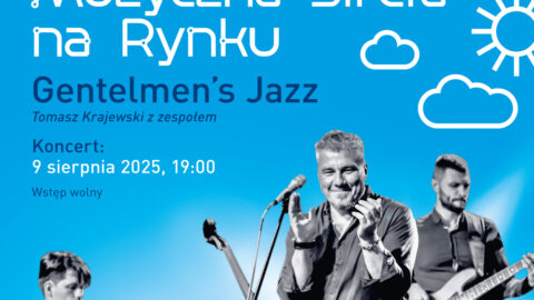 Plakat Muzycznej Strefy na Rynku odbywającej się na pleszewskim Rynku 9 sierpnia 2025 r. o godzinie 19:00