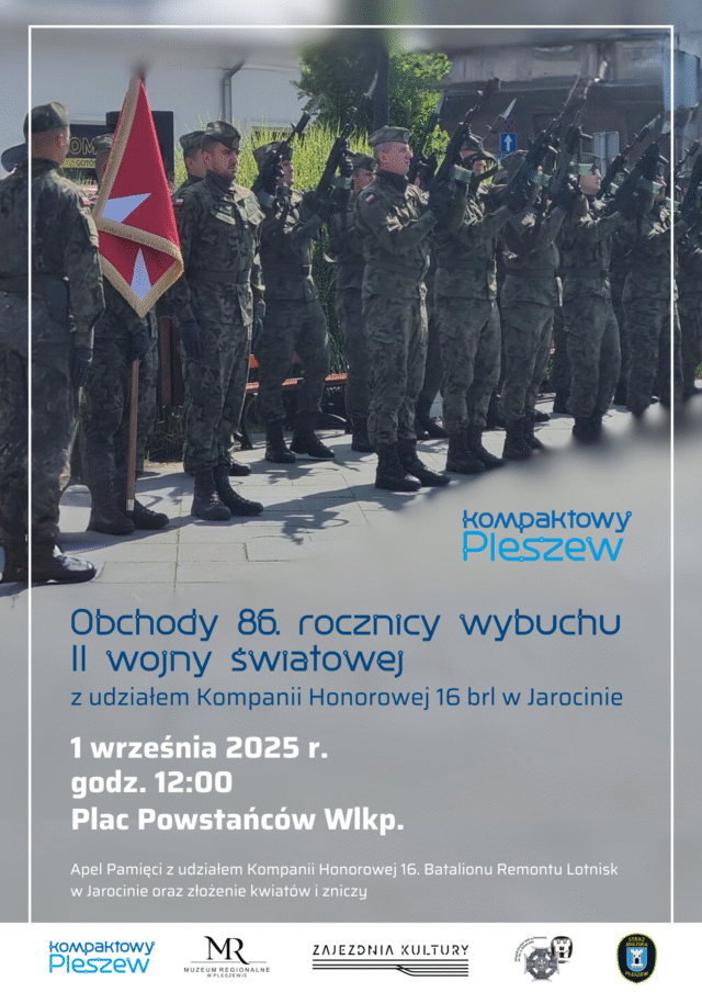Plakat obchodów rocznicy II wojny światowej w Pleszewie.