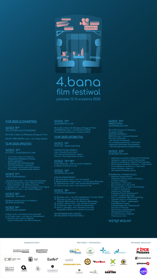 plakat 4. bana film festiwalu odbywającego się w Zajezdni Kultury w Pleszewie.