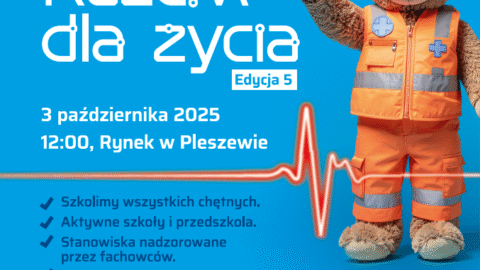 Plakat akcji Razem dla Życia odbywającej się 3 października 2025 r. na pleszewskim Rynku oraz szkołach i przedszkolach MiG Pleszew o godzinie 12:00.