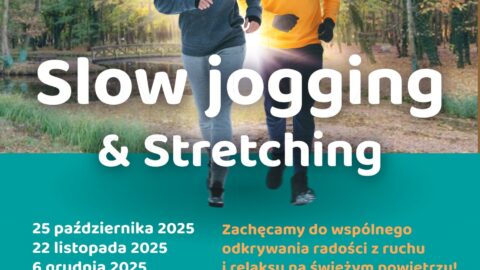Plakat Slow joggingu & Stretchingu w parku leśnym Planty odbywającego sie w październiku, listopadzie i grudniu