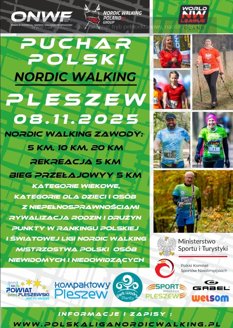 Puchar Polski Nordic Walking - 8 listopada 2025 r. godz. 9:00 i biegi dla dzieci i dorosłych plakat