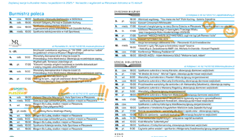 Grafika przedstawiająca kulturalne menu na październik 2025 r.