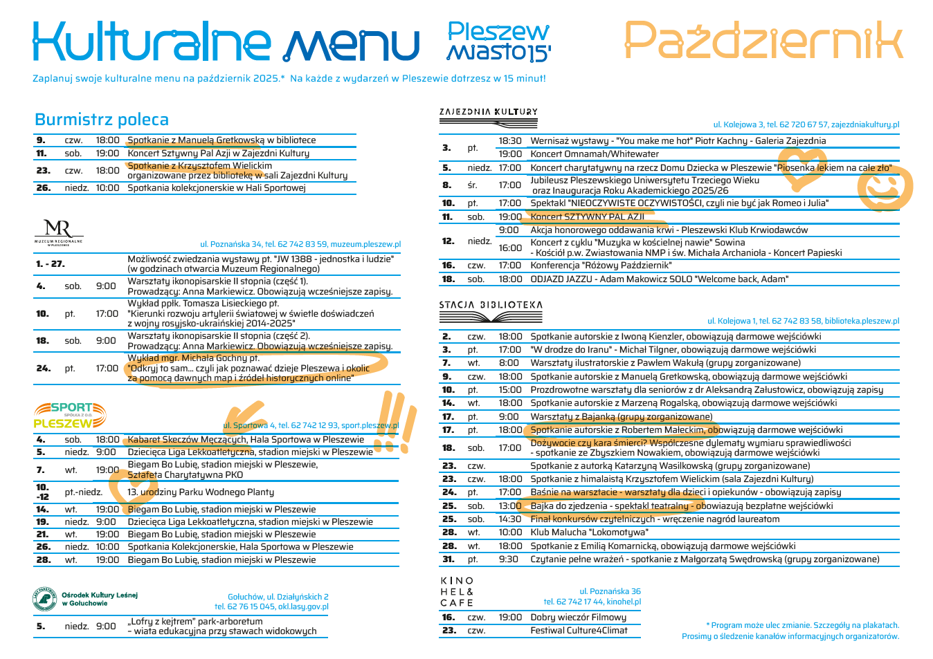 Grafika przedstawiająca kulturalne menu na październik 2025 r.
