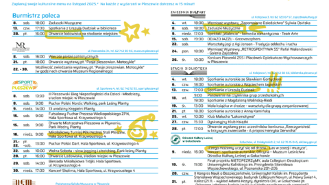 Kulturalne menu i spis wydarzeń na listopad 2025 r. w Pleszewie.