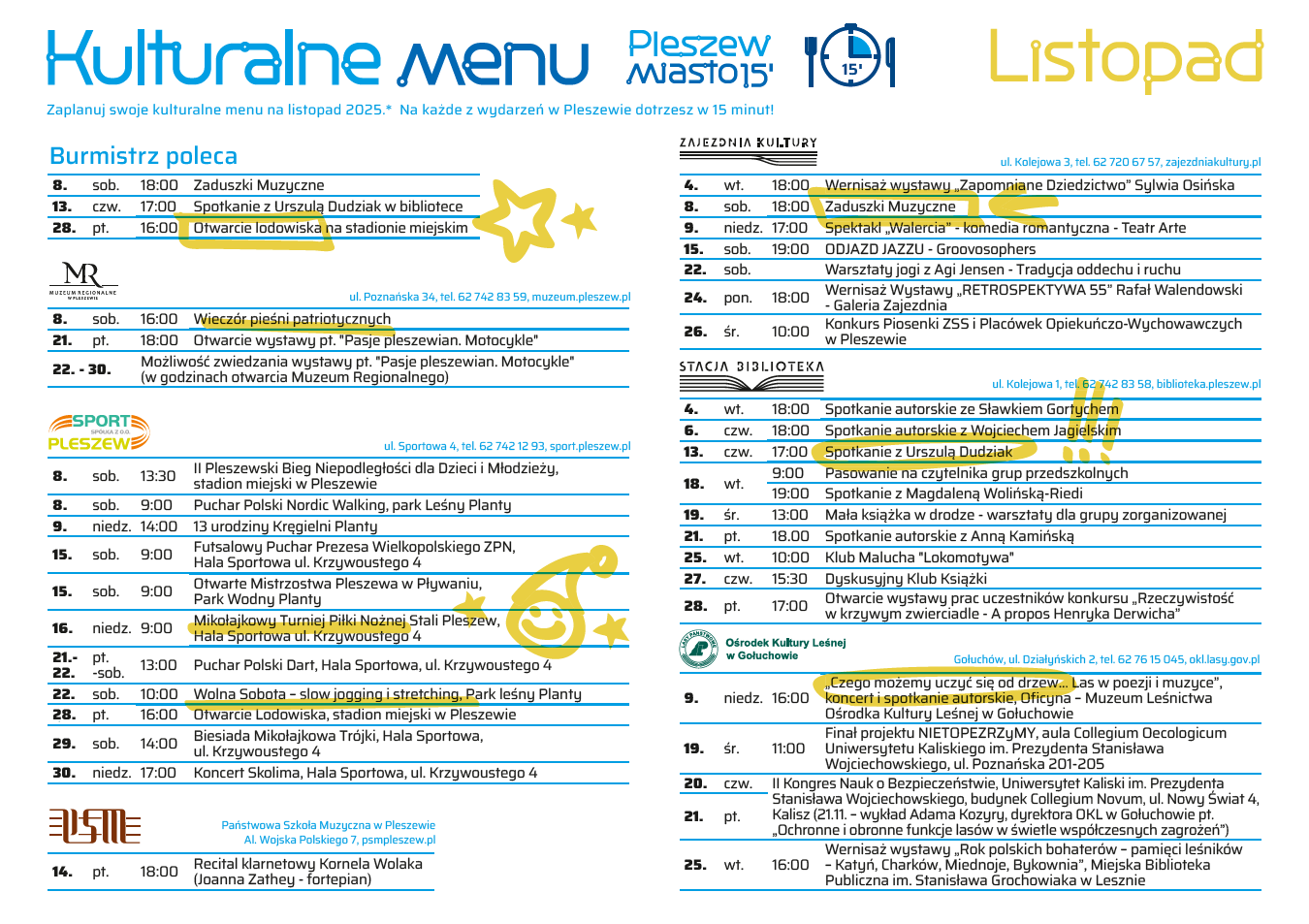 Kulturalne menu i spis wydarzeń na listopad 2025 r. w Pleszewie.