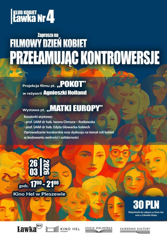 Plakat Filmowego Dnia Kobiet "Przełamując kontrowersje" odbywającego się 26 marca 2026 r. o godzinie 17:00.