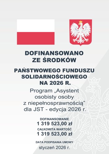 Plakat programu "Asystent osobisty osoby z niepełnosprawnością" realizowanego przez CUS w Pleszewie.