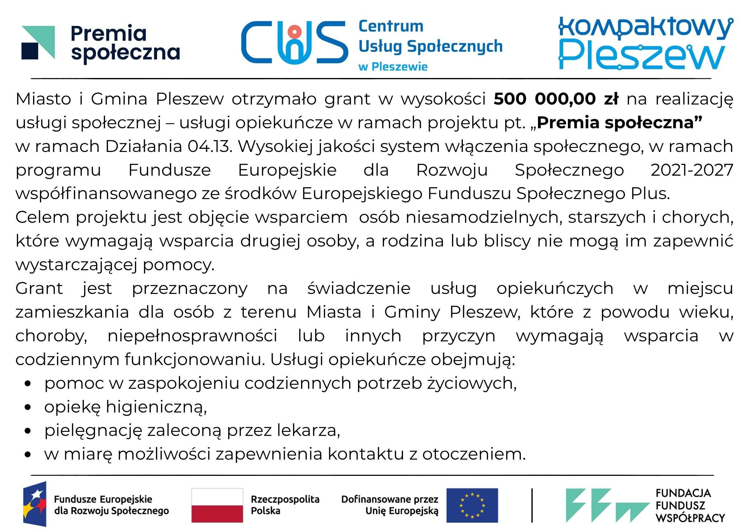 Grafika tekstowa z opisem projektu "Premia społeczna".